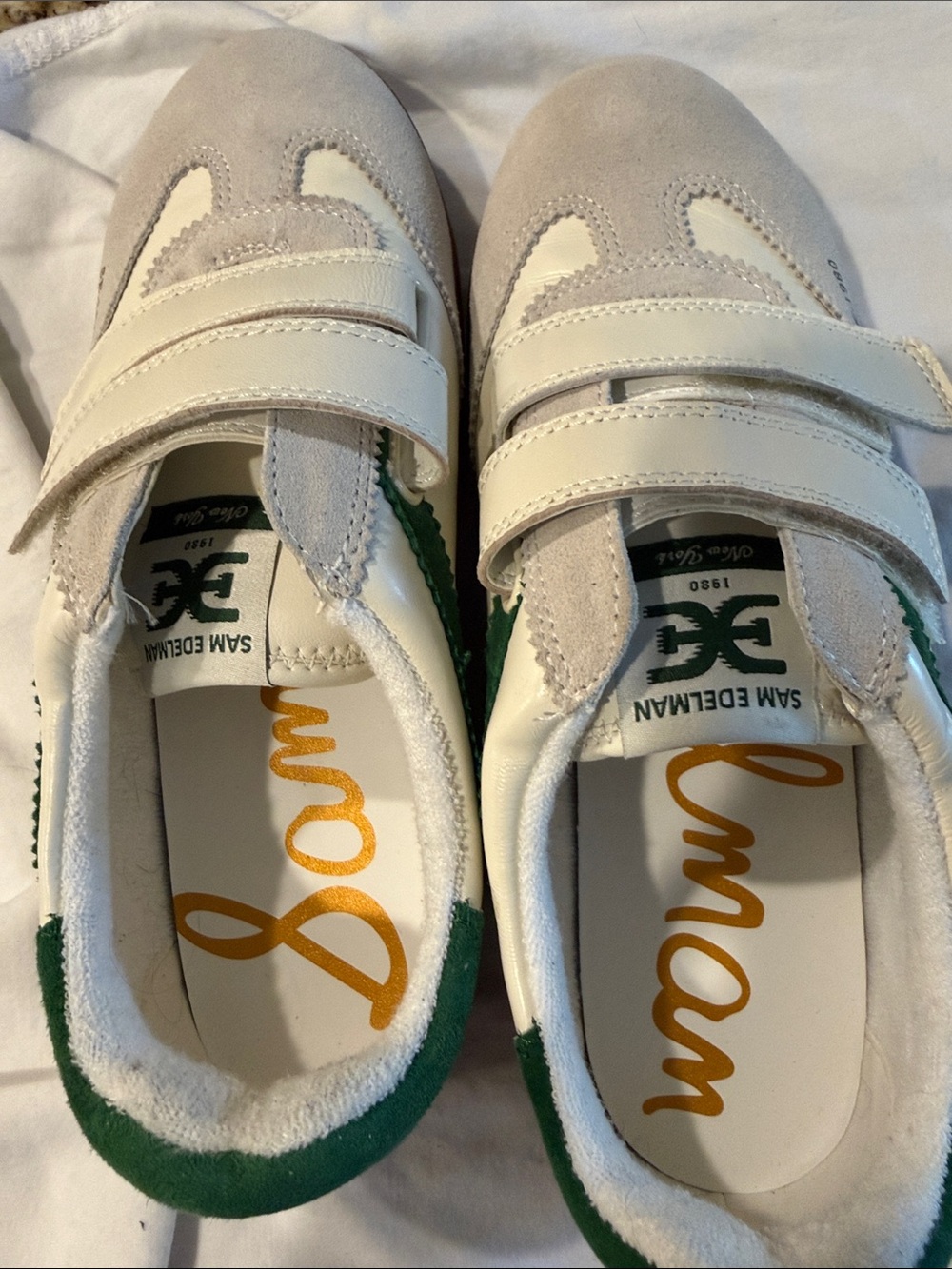 Sam Edelman women's  Cream & Green Velcro Sneakers